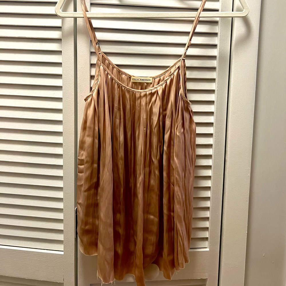 Ulla Johnson pleated satin tank in Dusty Rose sz0